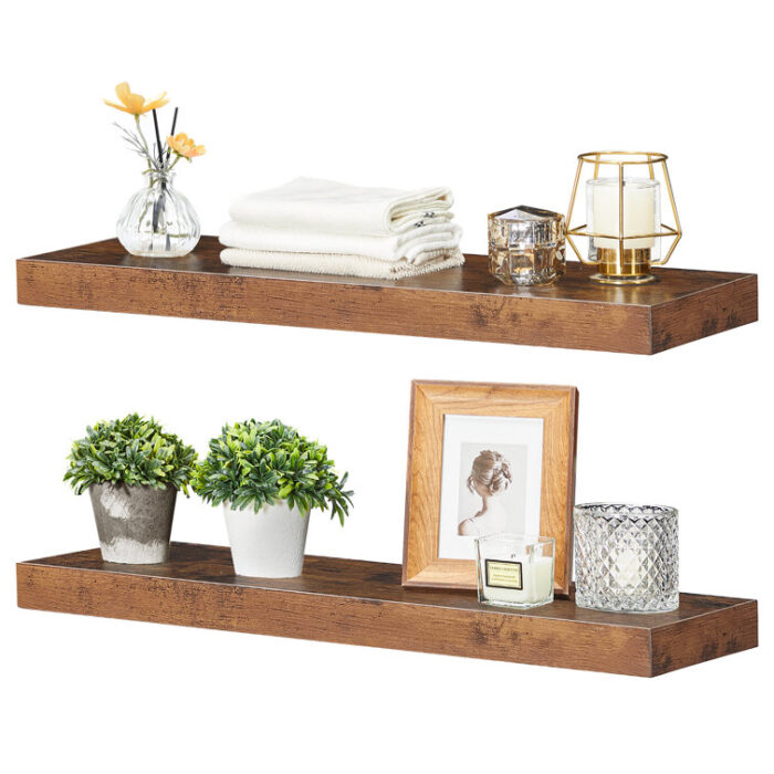 Durable Rustic Floating Shelves with Metal Brackets - Image 11