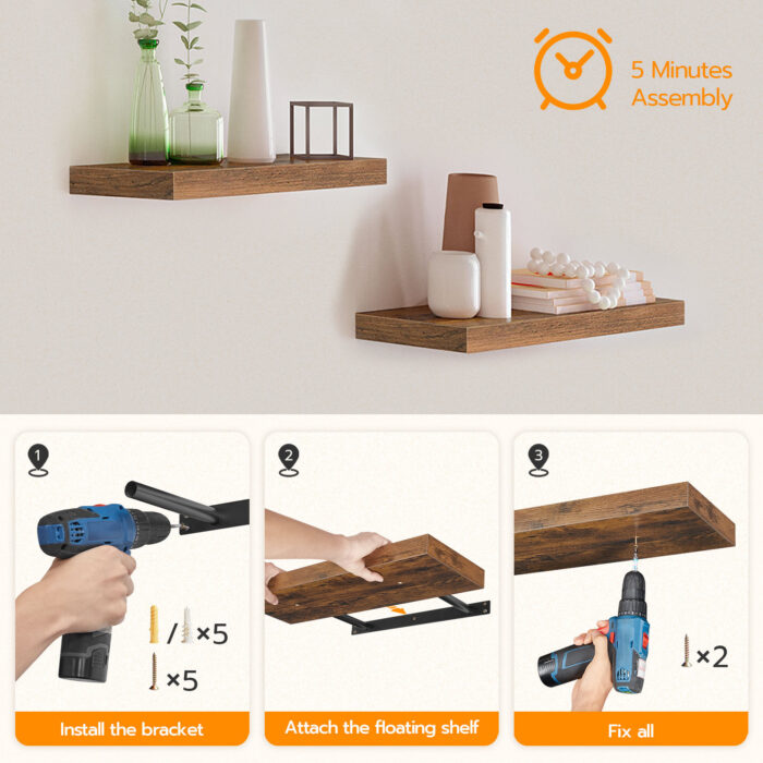 Durable Rustic Floating Shelves with Metal Brackets - Image 15