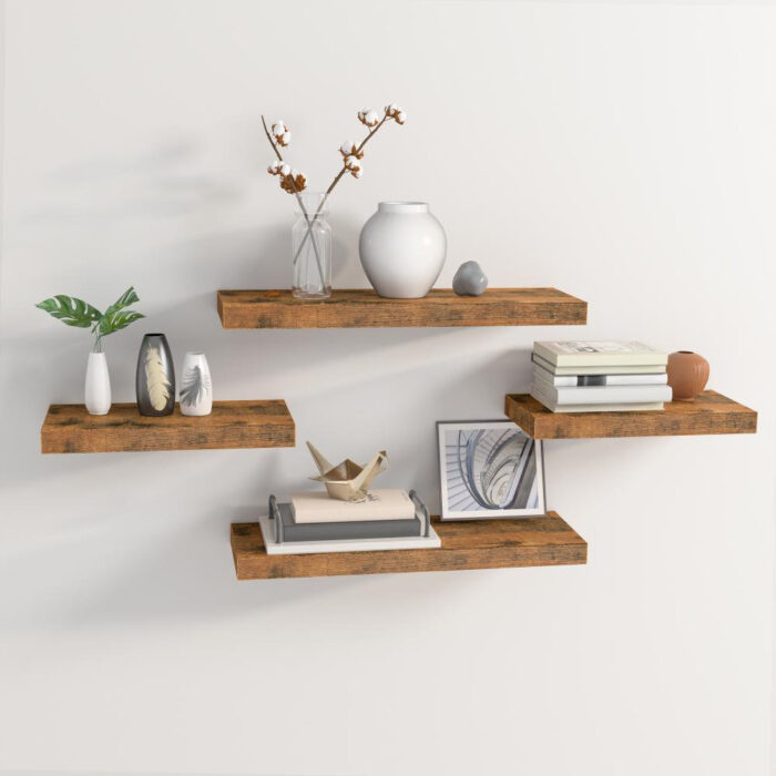 Durable Rustic Floating Shelves with Metal Brackets