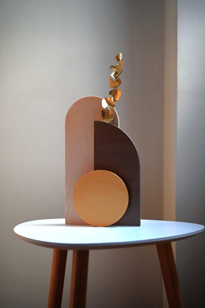 Dry Flower Pocket Brown Gold Wood Vase Table Art
