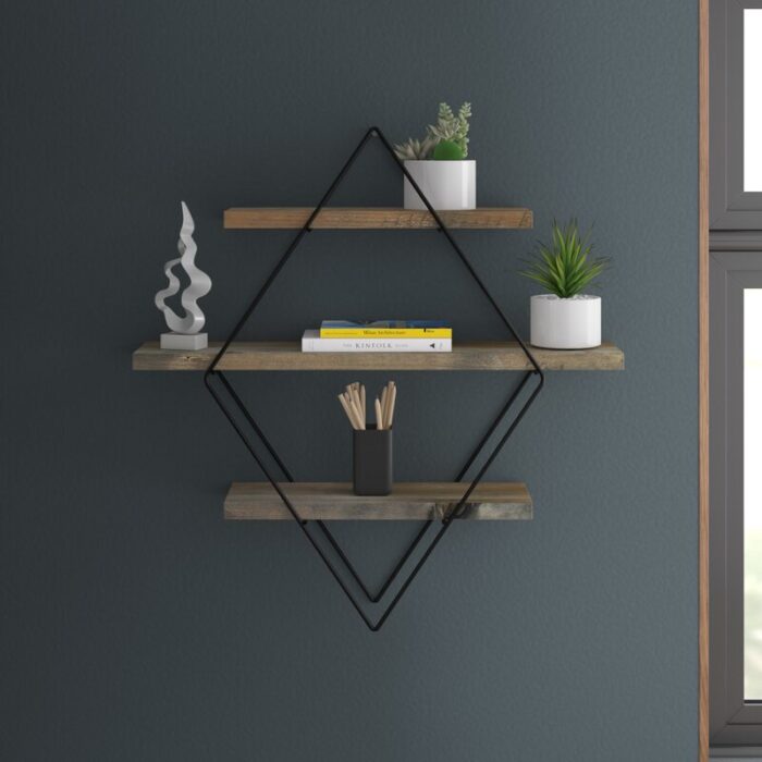 Handcrafted Industrial Wooden Wall Shelf - Image 2