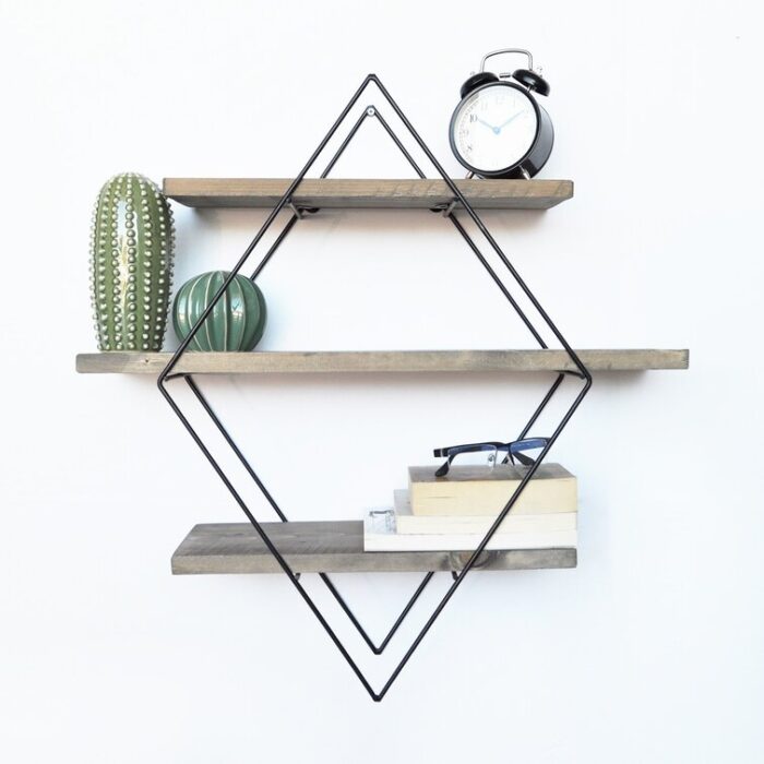 Handcrafted Industrial Wooden Wall Shelf - Image 3