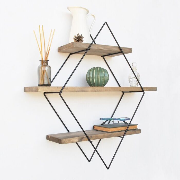 Handcrafted Industrial Wooden Wall Shelf - Image 5