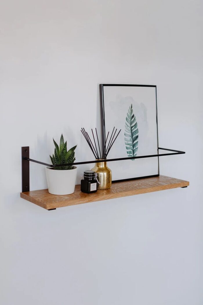 Modern Wooden Wall Shelf with Black Metal Frame - Image 2