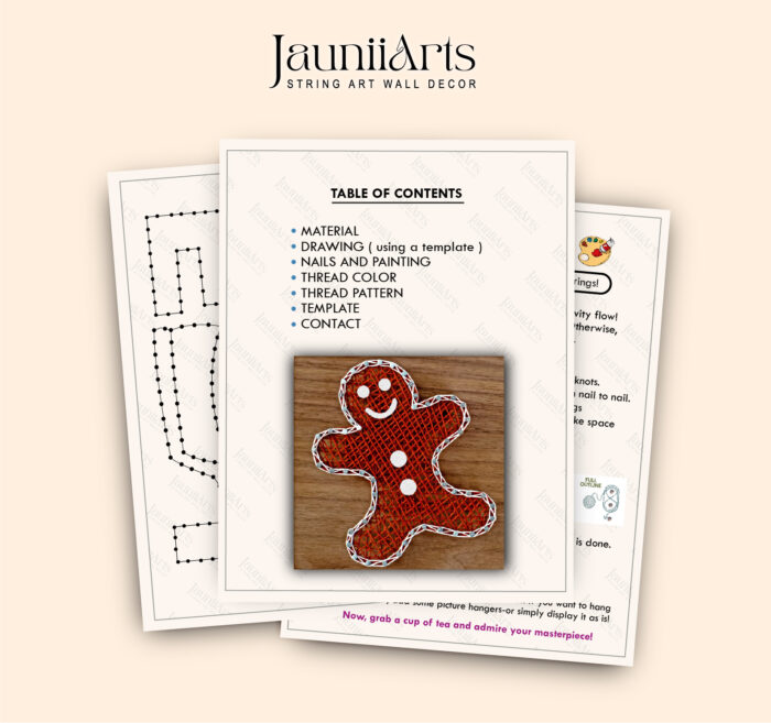 Gingerbread Man String Art Pattern Digital Template - Image 2